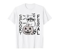 Spooky And Feral Halloween Cute Raccoon And Pumpkin Maglietta