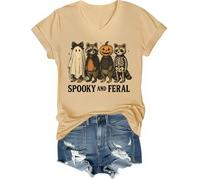 Spooky and Feral Raccoon T-Shirt Divertente Spooky e Feral Raccoon Camicia Scollo a V, Giallo Chiaro Marrone, L