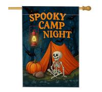 Spooky - Bandiera da giardino notturna da campeggio, lanterna con scheletro di zucca arancione, decorazione per esterni, in iuta su entrambi i lati, per Halloween, decorazione per feste sul prato, 71