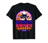 Spooky Biscuits Bakery Carino Halloween Black Cat Baker Chef Maglietta