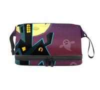 Spooky Castle in The Cemetery - Trousse a doppio strato, per donne e ragazze, borsa da viaggio per trucchi e trucchi, pratica borsa organizer con scomparto per pennelli, Multi, 27x15x14