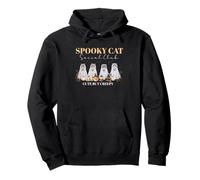 Spooky Cat Social Club Carino Ma Inquietante Fantasma Gatto Halloween Felpa con Cappuccio