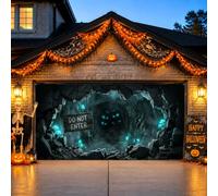 Spooky Cave Haunted House Theme Halloween Garage Door Cover 390 x 180 cm | Scena spettrale della grotta, bandiera della porta del garage, cartello non entrare, tema casa infestata