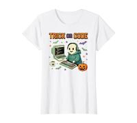 Spooky Coder Ghost Pixel Art Programmazione Sviluppatore Halloween Maglietta con Stampa Grafica Economica, Donna, Bianco, XS