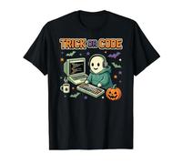 Spooky Coder Ghost Pixel Art Programmazione Sviluppatore Halloween Maglietta con Stampa Grafica Economica, Uomo, Nero, S