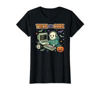 Spooky Coder Ghost Pixel Art Programmazione Sviluppatore Halloween Maglietta con Stampa Grafica Economica, Donna, Nero, S