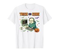 Spooky Coder Ghost Pixel Art Programmazione Sviluppatore Halloween Maglietta con Stampa Grafica Economica, Uomo, Bianco, M