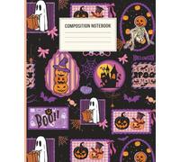 Spooky Composition Notebook: Patchwork Purple & Black Halloween Journal with Ghosts, Pumpkins, and Skeletons | 7.5 x 9.25 in | 110 Pages | Wide-Ruled | Perfect for Spooky Season Fun