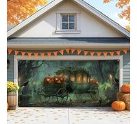 Spooky - Copertura per porta del garage con zucca, stile vintage, decorazione per Halloween e carrozza, per interni ed esterni, 390 x 180 cm