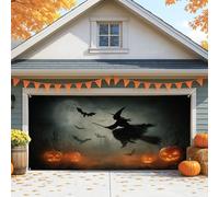 Spooky - Copertura per porta del garage di Halloween, strega nera che vola sulla scopa, grande decorazione per porte del garage, decorazione autunnale per interni ed esterni, per feste di Halloween