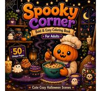 Spooky Corner Halloween Coloring Book: Cute Cozy Bold & Easy Coloring Pages for Adults