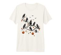 Spooky Crows Witch Hat Jack O Lanterna Scena di Halloween Maglietta Premium