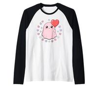 Spooky Cute Ghost Valentine Kawaii Cuore Amore Estetico Maglia con Maniche Raglan