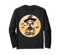 Spooky Cute Girl Witch Big Eye Doll Cucito Bocca Halloween Maglia a Manica
