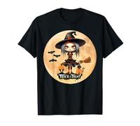 Spooky Cute Girl Witch Big Eye Doll Cucito Bocca Halloween Maglietta
