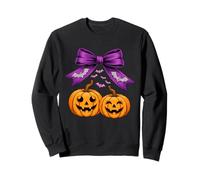 Spooky Cute Halloween Pumpkin Bow Bats Graphic Felpa