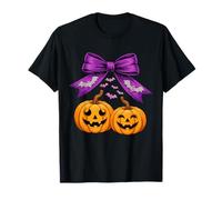Spooky Cute Halloween Pumpkin Bow Bats Graphic Maglietta