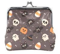 Spooky Friends - Portamonete personalizzato da donna, in pelle, con chiusura a bacio, piccolo portamonete, Spooky Friends Marrone, OneSize