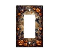Spooky Ghost and Pumpkins Jack-o'-Lantern - Interruttore a bilanciere | Spiriti spettrali fantasma, tema raccolto autunnale, rami di alberi nudi, foglie d'acero cadenti, sfondo rustico stagionato