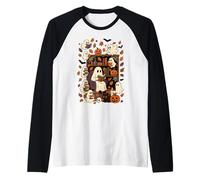 Spooky Ghost Lettura Libri Sedia Halloween Biblioteca Bookworm Maglia con Maniche Raglan