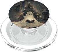 Spooky Ghost Reading and Christmas Tree Holiday Bookworm PopSockets PopGrip per MagSafe