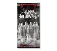 Spooky Ghosts Door Cover Banner Halloween Decorativo, Creepy Black White Haunted House Decor, Indoor Outdoor Festival Party Forniture 91 x 182 cm