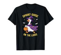 Spooky Goose On The Loose Funny Witch Pumpkin Halloween Maglietta