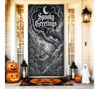 Spooky Greetings, copertura per porta con citazione gotica di corvo e rospo