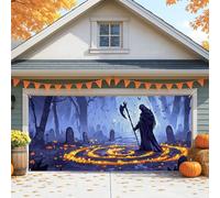 Spooky Grim Reaper Copertura per porta del garage, grande decorazione di Halloween, decorazione esterna per la stagione autunnale e feste di Halloween, 390 x 180 cm