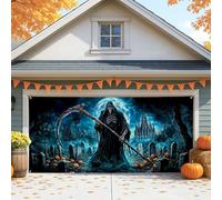 Spooky Grim Reaper Copertura per porta del garage, grandi decorazioni di Halloween per esterni e interni, perfetta per autunno e decorazione per feste di Halloween, 390 x 180 cm