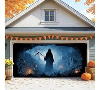Spooky Grim Reaper Copertura per porta del garage, grandi decorazioni di Halloween per uso esterno e interno, perfetta per feste autunnali e di Halloween, 390 x 180 cm