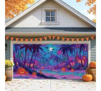 Spooky Halloween Garage Door Cover, viola vibrante zucca grande decorazione porta garage, autunno interno ed esterno festa sfondo decorazione 400 x 180 cm