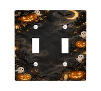 Spooky Halloween Ghost e Jack-o'-Lantern Doppio interruttore della luce | Estetica luminosa di notte, scena della foresta spettrale, illustrazioni fantasiose di fantasma, accenti stagionali per la