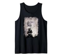 Spooky Halloween Haunted House Bats & Blood Moon Scene Canotta