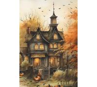 Spooky Halloween Notebook: College Ruled Lined Journal | 6 x 9 Paperback Matte Cover | Haunted House, Pumpkins & Autumn Gothic Landscape | 120 Pages for Writing, Notes, School & Journaling
