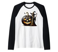 Spooky Halloween Skeleton Witch with Creepy Black Pumpkin Maglia con Maniche Raglan