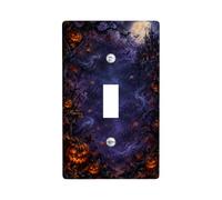 Spooky Haunted Castle Halloween Jack-o'-lantern Toggle Switch Plate | Castello gotico spettrale, luna piena, pipistrelli volanti, foresta, foglie autunnali, tema casa infestata