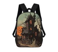 Spooky Haunted House at Sunset Zaino Scolastico Per Bambini, Stampato in 3D, Borsa Scolastica Alla Moda, Borsa Scolastica Casual Per Ragazzi, Studenti Delle Scuole Elementari E Medie 17inch