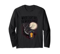 Spooky Haunted House Full Moon Creepy Tree Design Vibes Maglia a Manica
