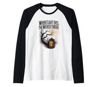 Spooky Haunted House Full Moon Creepy Tree Design Vibes Maglia con Maniche Raglan