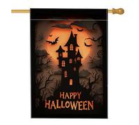 Spooky Haunted House Garden Flag, striscione nero di Halloween con pipistrelli e luna, bandiera da cortile su entrambi i lati per la decorazione del prato esterno 71 x 101 cm