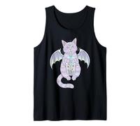Spooky Kawaii Cat Sipping Boba Tea con ali di pipistrello Tee Canotta