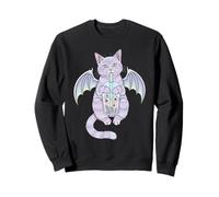 Spooky Kawaii Cat Sipping Boba Tea con ali di pipistrello Tee Felpa