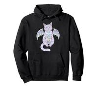 Spooky Kawaii Cat Sipping Boba Tea con ali di pipistrello Tee Felpa con Cappuccio
