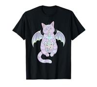 Spooky Kawaii Cat Sipping Boba Tea con ali di pipistrello Tee Maglietta