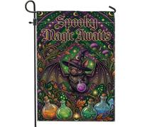 Spooky Magic Bat Witch Citazione Halloween Garden Flag 30,5 x 45,7 cm | Cappello da strega, bandiera da cortile, bottiglie di pozioni, accenti botanici, lettere gotiche, tema notte mistica