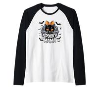 Spooky Mama Halloween Gatto Carino Fiocco Maglia con Maniche Raglan