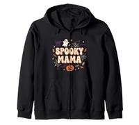 Spooky Mama Halloween Groovy Retro Ghost Pipistrelli Zucca Felpa con Cappuccio
