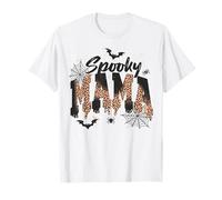 Spooky Mama Leopard Print Ghost Halloween Design Maglietta