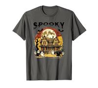 Spooky Mansion Halloween Zucche Ragno Spaventoso Luna Piena Divertimento Maglietta